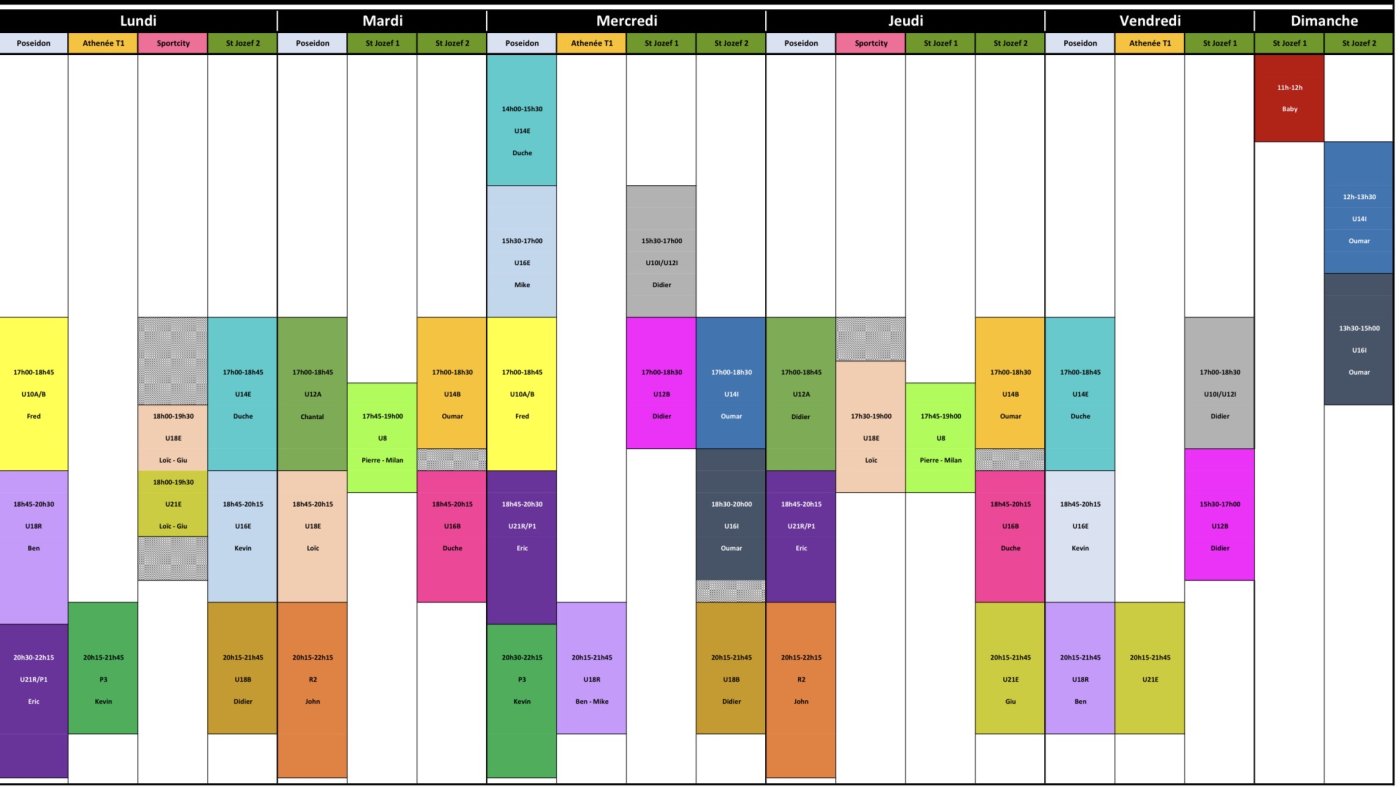 Planning entraînement